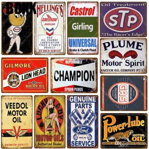 Lion Tiger Motor Oil Metal Painting Poster Vintage Tin Signs For Pub Bar Garage Gas Oil Station Decorative Iron Plates Home Wall Stickers HOT