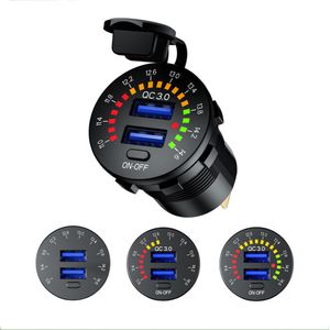 12V 24v Carga rápida do carro USB3.0 dual carregador USB Tipo-C PD À Prova D 'Água 18W Tomada USB com Voltímetro LED no interruptor desligado