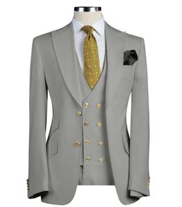 Męskie garnitury Blazers Mężczyźni 3 sztuki Slim Fit Business Groom Army Green Noble Szare White Tuxedos for Formal Wedding Suit (Blazer + Spodnie + Kamizelka)