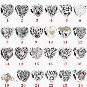 Drobna biżuteria Autentyczne 925 Sterling Silver Bead Fit Pandora Charm Bransoletki Love Heart Series Klucz Pentagram Bow Koraliki Bezpieczeństwa Łańcuch Wisiorek Koraliki DIY