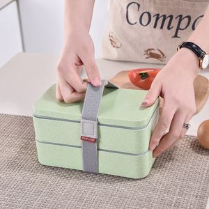 Double Layer Lunch Box Portable Wheat Straw Material Lunch Box Eco-Friendly Food Container Storage Student Bento Box CCB3457