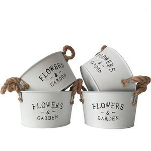 Plantadores pots 5 pcs / lote d16xh9cm vintage nostalgia plantador de metal galvanizado suculentas panela branco redondo ego o que