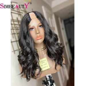 Body Wave Middle Opening 1x4 U DEL WIG 250 Densitet Glueless Human Hair Wigs Brasilianska Remy Natural Black Color for Women 100% obearbetad med Staps och Combs