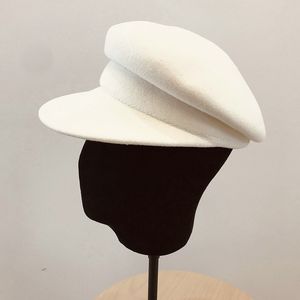 100% White Black Winter Warm Wool for Women Visor Beret Newsboy Cap Girl Ladies Felt Church Hats Cabbie Hat Y200102 s