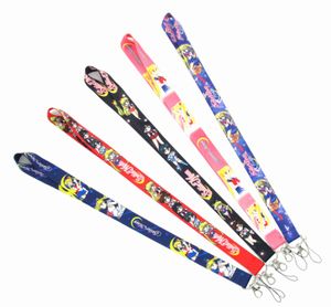 Partihandel 200PCS Japan Anime Sailor Moon Lanyard Neckrem Klipp Black Stripe för bilnyckel ID-kort Mobiltelefon Badgehållare