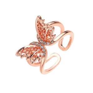 Retro Hollow Butterfly Finger Rings Double Layer Opening Diamond Ring For Women Copper Animal Silver Adjustable Hand Jewelry