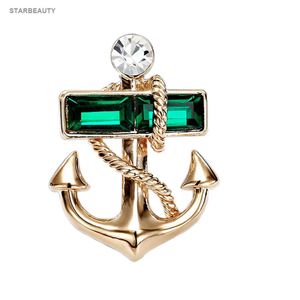 Pins, broscher Green Gem Eye Anchor Brosch Mens kostym Boutonniere Badge Koreansk För Män Pins Kvinnor Brosche Smycken