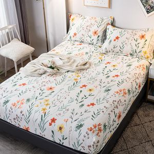 Bonenjoy 1 pc 100%Cotton Bed Sheet with Elastic Queen Size Floral Style Sheets on Elastic drap de lit 180x200cm Bed Linen Cotton 201113