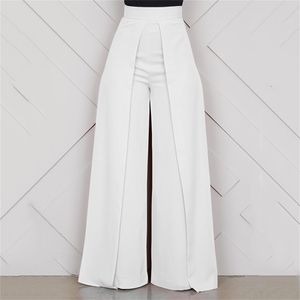 2020 Frühling Sommer Hohe Taille Hosen Frauen Elegante Arbeit Büro Beiläufige Lange Hosen Zurück Reißverschluss Breite Bein Hosen pantalon femme LJ200813