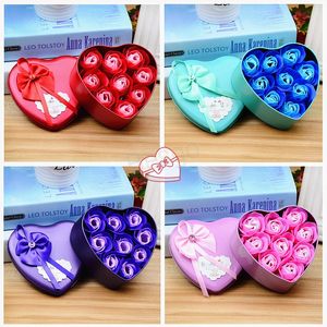 Valentine's Day Rose Soap Flower Gift Box Mother's Day Soaps Flowers Heart-shaped Iron Boxes Gifts Home Decoration Roses BH5821 WLY