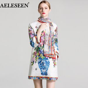 Aeleseen خمر طباعة معطف الخريف الشتاء المرأة كم كاملة وشاح زهرة زهرية الديكور طباعة جاكار طويل مصمم xxl معاطف 201031