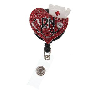 10PCS Lot Key Rings Retractable Nurse Accessories Medical Enamel Rhinestone Crystal Love Heart RN Shape ID Badge Reel Holder With 291g