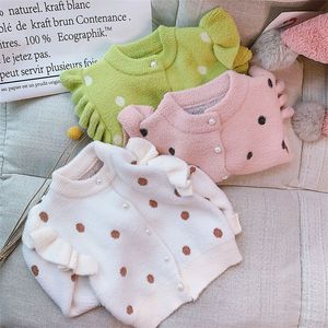 Vestiti del bambino Toddler Girl Cute Cardigan Cappotti 2019 Autunno Inverno New Kids Maglioni di Natale Neonata Polka Dot Ruffle Maglioni LJ201125