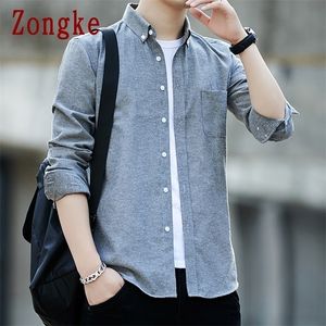 Zongke Spring SolidMen Shirt Male Clothing Slim Fit Ox Long Sleeve Casual Shirts Fashion Brand M-5XL 220216