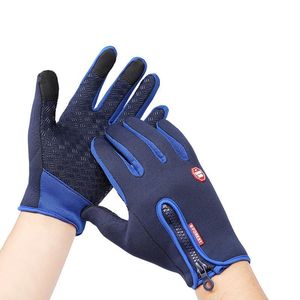 Luvas de ciclismo ao ar livre dedo dedo touch screen zipper luvas esporte windproof inverno morno luva de bicicleta para homens mulheres