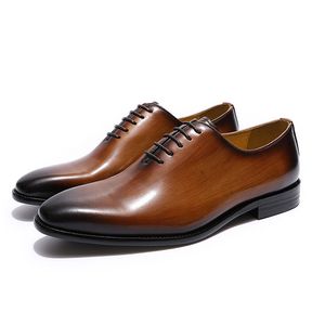 Men's Leather Shoes Wholecut Oxford Shoes Men Dress Shoes Brown Black Hand-Painted Office Formal Mens