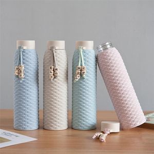 Wheat Straw Innovative Plastic bottle Case Glass Imitation Rattan Literary Gift Cup Korean Style Fresh Girl Waterbottle 310ml WQ676-WLL