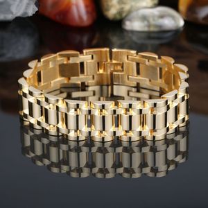 Bracciale a catena a maglie lucidate di alta qualità Bracciale in acciaio inossidabile 316 Bracciale con cinturino da uomo in oro argento con cinturino di marca largo 17 mm di larghezza