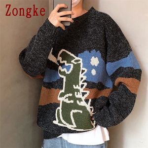 Zongke maglione lavorato a maglia da uomo inverno abbigliamento uomo pullover maglioni uomo bianco maglione Harajuku Little Monster stampa M-2XL 201028