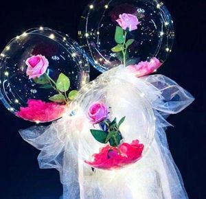 Led Luminous Balloon Rose Bouquet Party Decoration Helium Transparent Ballons Wedding Birthday Party 2021 Happy New Year Christmas Ornaments