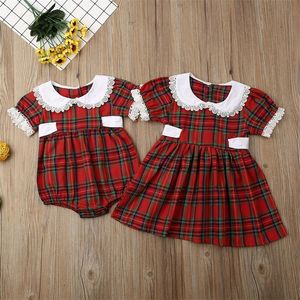 크리스마스 일치하는 키즈 아기 소녀 큰 / 작은 자매 격자 무늬 romper 드레스 크리스마스 귀여운 아기 소녀 옷 LJ201111