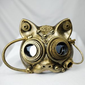 Steampunk Cat Masquerade Cosplay Theme Costume Mask Ball Half Face Punk Costume Halloween Party Props
