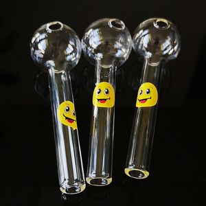 Wholesale DHL Free Smile Logo Glass Spoon Pipes Clear Color Glass Pyrex Oil Burner Pipes 4 Inches Smoking Pipes Tobacoo Tool SW15