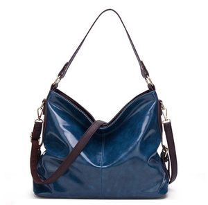 Retro Women Shoulder Bag Oil Wax Pu Leather Woman Purse Fashion Laies Handbags Lady hand Bags Female handbag Tote SMCD-8090# lan se