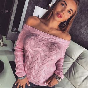 Ladies Twist Strapless Sweater Fashion Trend Long Sleeve Slash Neck Knitted Pullover Tops Designer Female Winter New Loose Casual Sweater