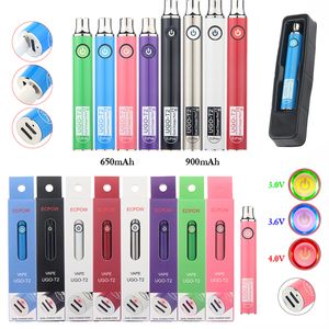 Original 510 Thread Battery UGO T2 650 900 mAh Variable Voltage Preheat Double Charger Port Vaper Pen for Disposable Ceramic Coil Cartridges