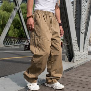 Plus size hiphop calças masculinas casuais calças de carga soltas baggy cintura elástica em linha reta corredores streetwear harem roupas