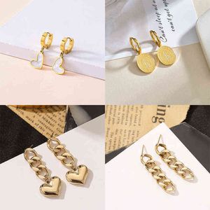 MEYRROYU Stainless Steel Enamel Heart Portrait Coin Geometric Drop Earrings 2021 Trendy Earrings For Women Fashion Party Jewelry G220312