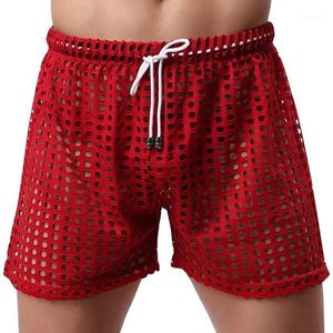 Mens Sleepwear Shorts Big Mesh Honeycomb Net Men's Home Pajamas Shorts Sexy Nylon Sleep Bottom Mens Sheer Pajamas1