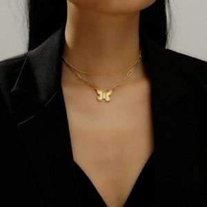 Vintage Boho Gold Münze geschichtete Halskette für Frauen Schmetterling Kette lange Halsband Kragen Anhänger Halsketten Mädchen Geschenke