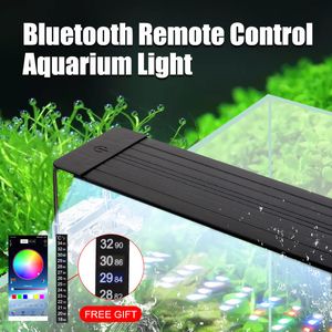 Aquarium LED-belysning Bluetooth-app fjärrkontroll 5050 RGB LED Aquarium Light 24W 15V Aluminium Alloy Fish Tank Timing Lights Y200922