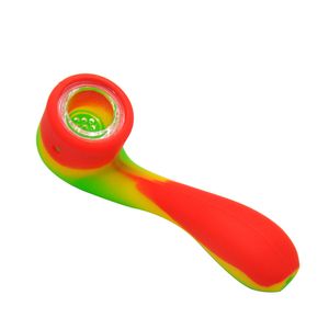 colorful Silicone pipes camouflage color portable straight 4.6inches glass smoking pipe Pyrex Tobacco spoon with different colors