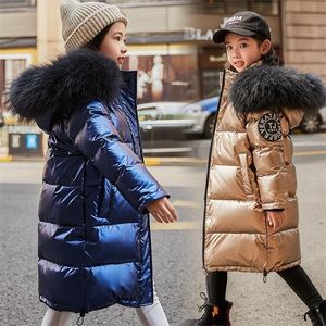 OLEKID 2020 Girl Winter Coat Hooded Waterproof Shiny Down Jacket For Girl 3-14 Years Kids Teenage Parka Outewear Doudoune enfant LJ201017