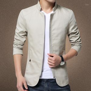 Męskie Kurtki Jas Jesień Ubrania Mężczyźni Solid Color Business Casual Outwear Męskie Stojak Kołnierz Bawełniana Kurtka Zip Up Płaszcz Veste Homme1