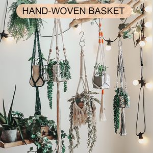 Blomma potten hållare korg macrame hög kvalitet handgjord macrame växt vintage bomull linne dekoration hem inomhus vägg hängande c0125