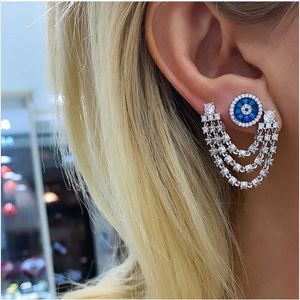 2021 Romantic Gorgeous European Women Jewelry Full Prong Set Cz Link Chain 3 Tassel Sparking Bling Wedding Gift Ice Out Earring