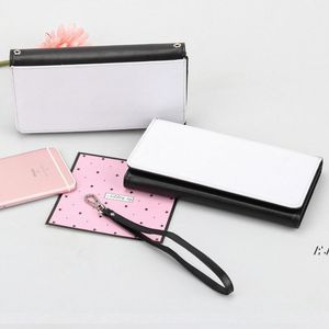 Sublimering av tomma damer plånbokpåsar pu läder lång bankkortshållare svarta vita stilar passhållare modegåvor 0528