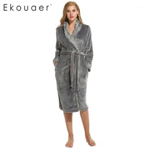 Women's Sleepwear Wholesale- Ekouaer Warm Robes For Women 2021 Winter Sexy Robe Bathrobe Nightgown Pink And Gray Princess M XL1