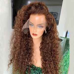180% Brown Color Lace Frontal Wigs Curly Hair T Part Lace Front Human Hair Wigs PrePlucked Brazilian Wigs Curly Remy Human Hair