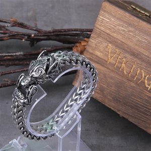 Aldrig blekna viking varg armband mäns rostfritt stål mesh kedja kan öppna mun punk armband biker smycken 220222