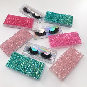La più recente scatola di ciglia personalizzata Scatola di imballaggio per ciglia Custodia con strass glitter per ciglia di visone lunghe naturali Ciglia di visone 3D