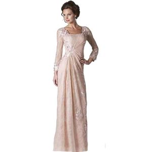 2020 NYA BLUSH Pink Lace Mother of the Bride Dresses långa ärmar applikationer golvlängd formell moderklänning aftonklänningar billiga C253s