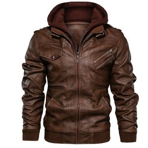 New Mens PU Hooded Jackets Coats Motorcycle Biker Faux Leather Jacket Men Classic Winter Jackets Clothes European Size S-3XL 201026