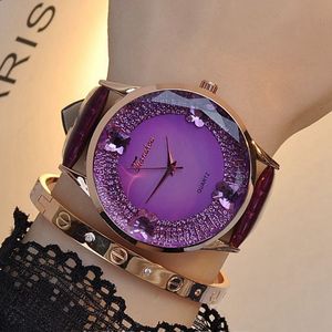 Female Quartz Watch Genuine Leather Waterproof Color Diamond Octagonal Glass Big Dial Young Women Fashion Decoration Watches 201116