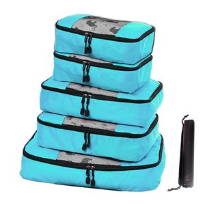 Rantion 3/4 / 5Packs organizador de viagens conjunto com saco de sapato, bagagem mala de armazenamento de mala de armazenamento à prova d 'água zíper de nylon acessível cubos de embalagem T200710