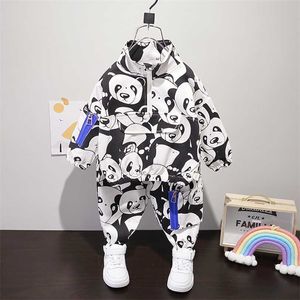 Toddler Boy Cute Panda Full Print Abbigliamento Set Pocket Pullover Top + Pantaloni 2PCS Set Bambini Primavera Autunno Causale Tuta 211224